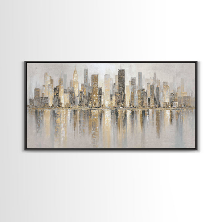 Modern City Skyline Framed Canvas Print, Living Room Art, Room Decor, Living Room Decor, Abstract Art, Living, Printable, LIR-2x1-42