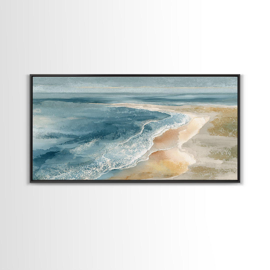 Coastal Aerial Shoreline Framed Canvas Print, Living Room Art, Bedroom Decor, Living Room Decor, Living, Bedroom Wall Art, LIR-2x1-55