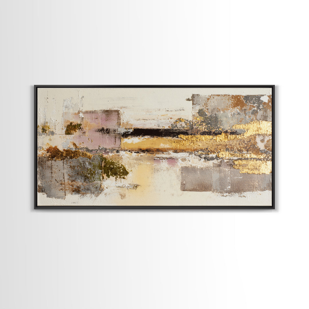 Gold Accented Abstract Brushwork Canvas Print, Living Room Art, Digital Prints, Living Room Decor, Abstract Art, Living, LIR-2x1-58