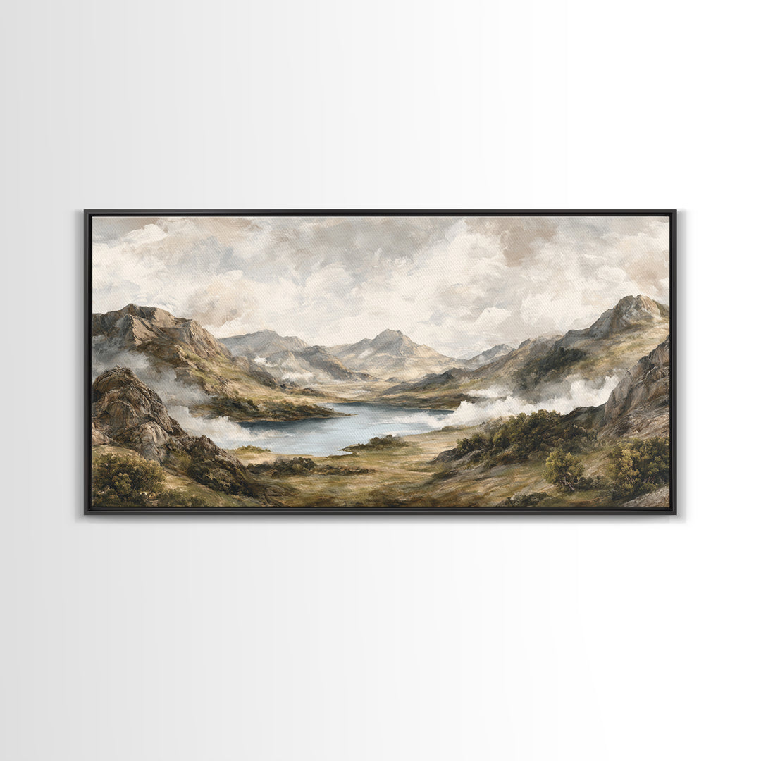 Classic Mountain Panorama for Cozy Interiors Framed Canvas Print, Living Room Art, Home, Living Room Decor, Fine Art, Living, LIR-2x1-60