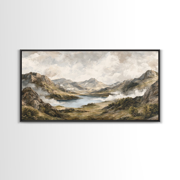 Classic Mountain Panorama for Cozy Interiors Framed Canvas Print, Living Room Art, Home, Living Room Decor, Fine Art, Living, LIR-2x1-60