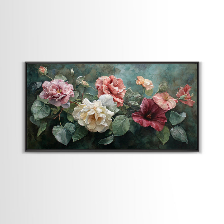 Botanical Vase Painting Canvas Print, Living Room Art, Printable, Living Room Decor, Oil Painting, Living, Printable Art, LIR-2x1-70