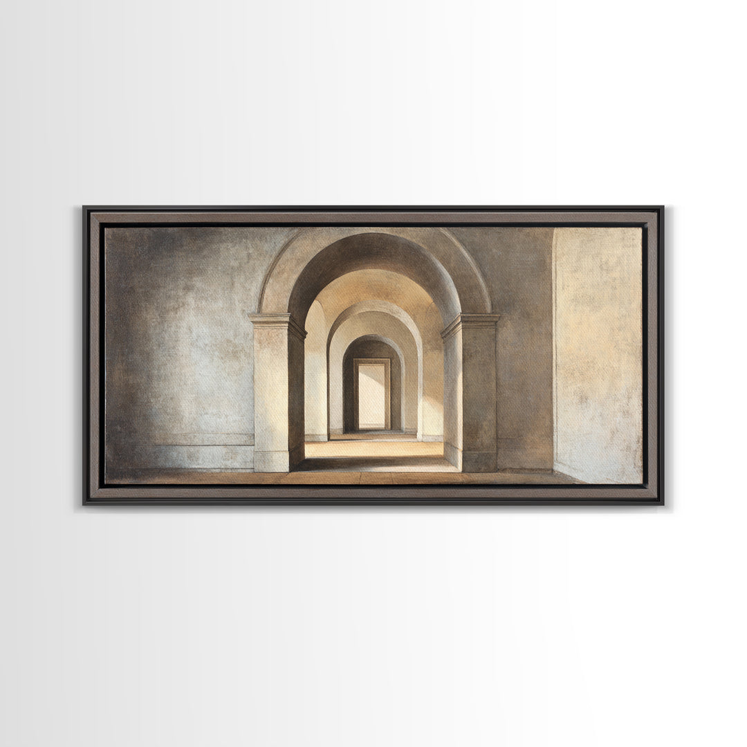 Black and White Architectural Arch Composition Framed Canvas Print, Living Room Art, Room Decor, Living Room Decor, Living, LIR-2x1-75
