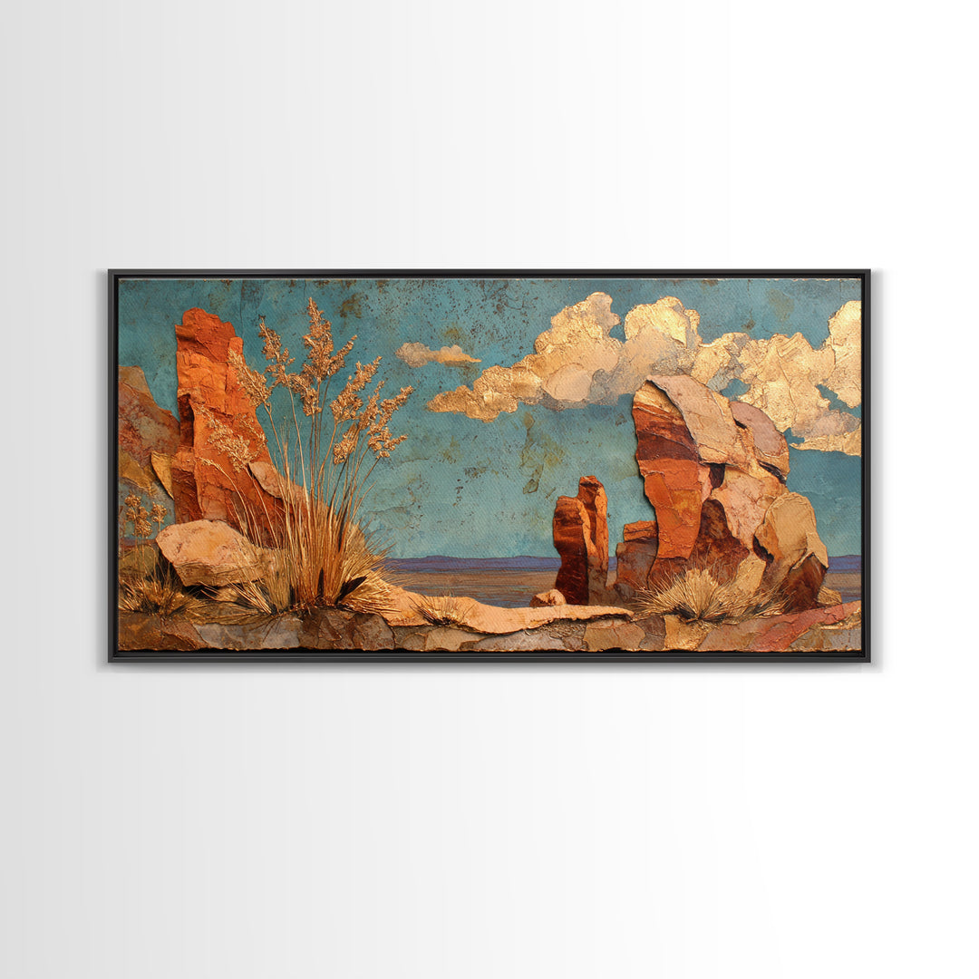 Earthy Desert Landscape Framed Canvas Print, Living Room Art, Apartment Decor, Living Room Decor, Oil Painting, Living, LIR-2x1-80