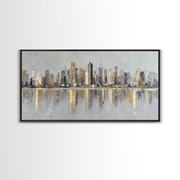 Modern City Skyline Framed Canvas Print, Living Room Art, Home, Living Room Decor, Living, Pet Portraits, Printable Art, LIR-2x1-90