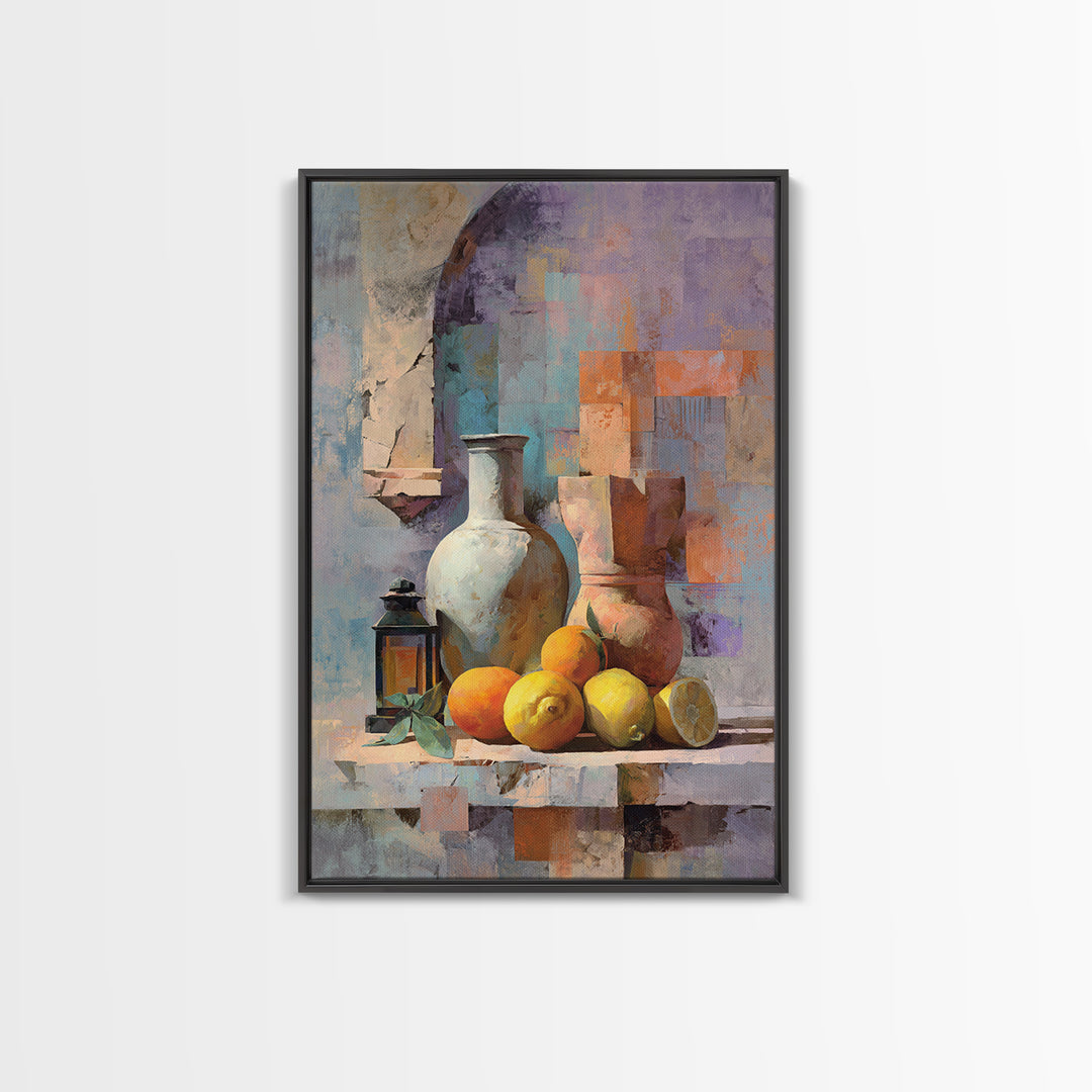Warm Mediterranean Lemon Still Life Framed Canvas Print, Living Room Art, Living Room Decor, Abstract Art, Living, LIR-2x3-2