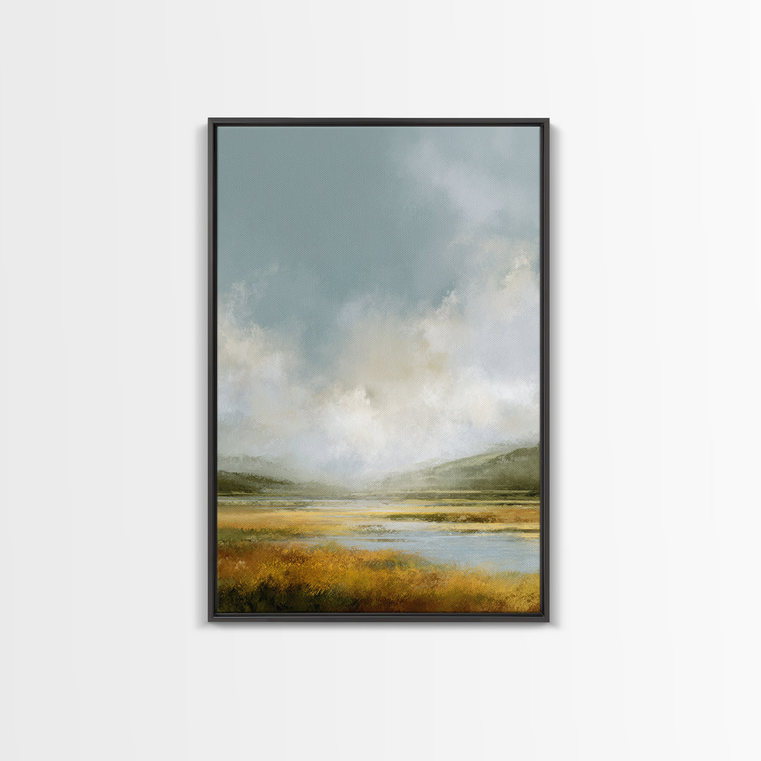 Large Cloudscape with Gentle Movement Framed Canvas Print, Living Room Art, Home, Living Room Decor, Oil Painting, Living, LIR-2x3-51