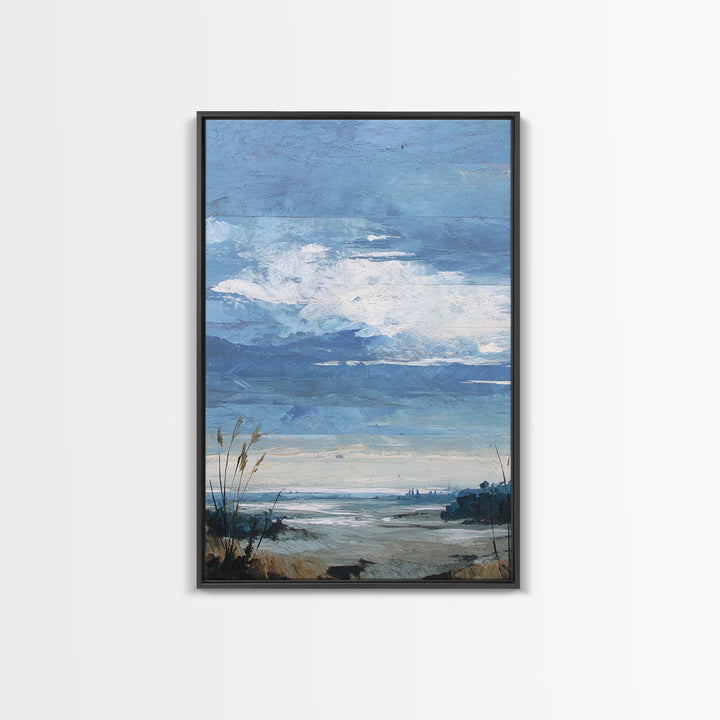 Modern Landscape with Expansive Calm Sky Framed Canvas Print, Living Room Art, Art Nouveau, Living Room Decor, Fine Art, Living, LIR-2x3-59