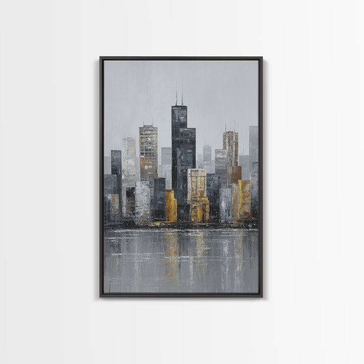 Modern City Skyline Framed Canvas Print, Living Room Art, Minimalist Decor, Living Room Decor, Fine Art, Living, LIR-2x3-6