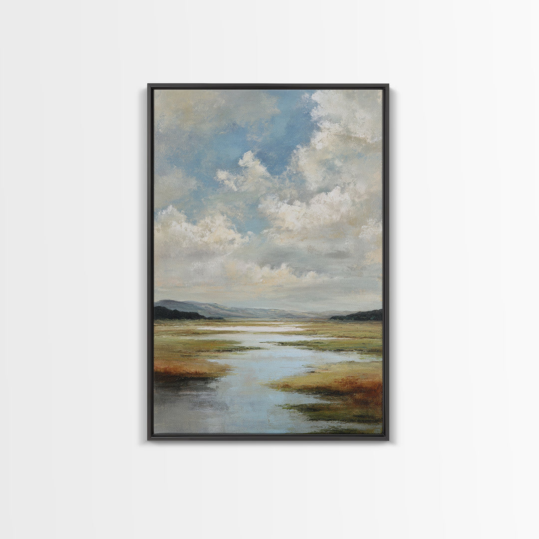 Modern Landscape with Expansive Calm Sky Framed Canvas Print, Living Room Art, Dopamine Decor, Living Room Decor, Living, LIR-2x3-83