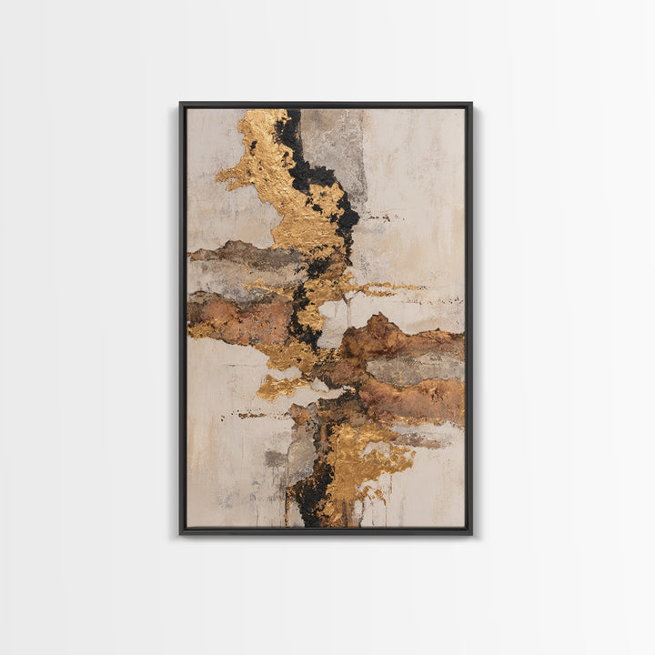 Gold Accented Abstract Brushwork Framed Canvas Print, Living Room Art, Large Wall Art, Living Room Decor, Abstract Art, Living, LIR-2x3-94
