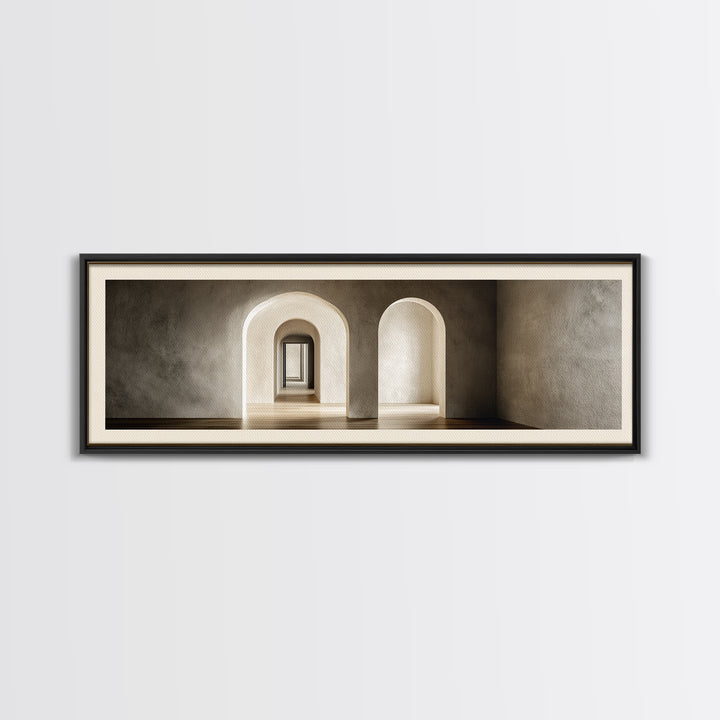 Black and White Architectural Arch Composition Framed Canvas Print, Living Room Art, Room Decor, Living Room Decor, Living, LIR-3x1-23