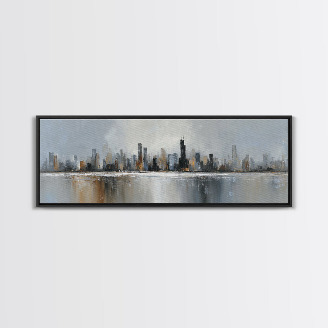 Modern City Skyline Canvas Print, Living Room Art, Digital Wall Art, Living Room Decor, Fine Art, Living, Oversized Wall Art, LIR-3x1-38