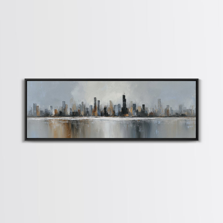 Modern City Skyline Canvas Print, Living Room Art, Digital Wall Art, Living Room Decor, Fine Art, Living, Oversized Wall Art, LIR-3x1-38