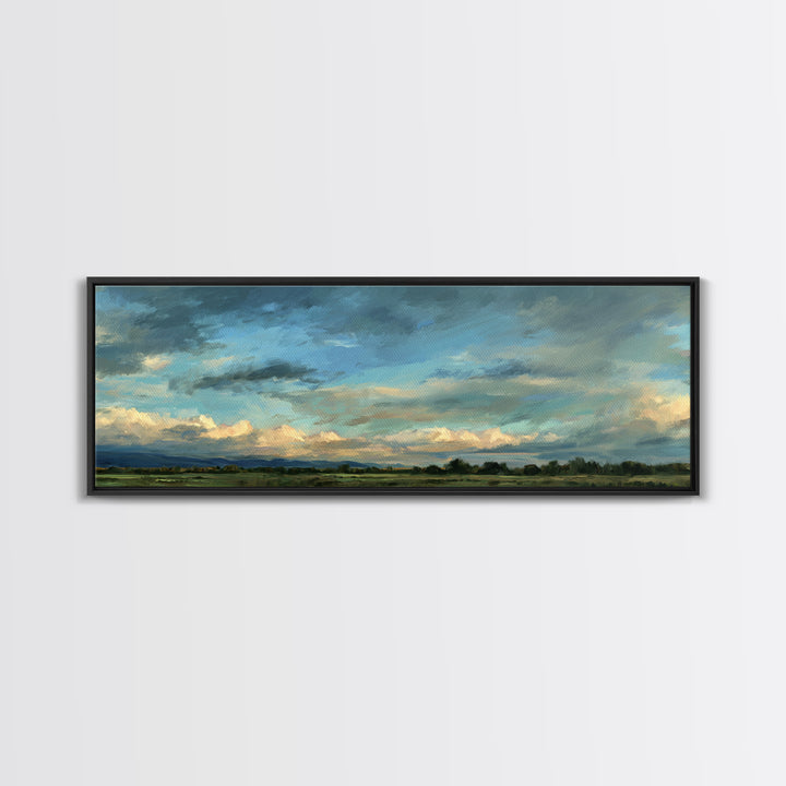 Modern Landscape with Expansive Calm Sky Canvas Print, Living Room Art, Art Print, Living Room Decor, Watercolor Art, Living, LIR-3x1-43