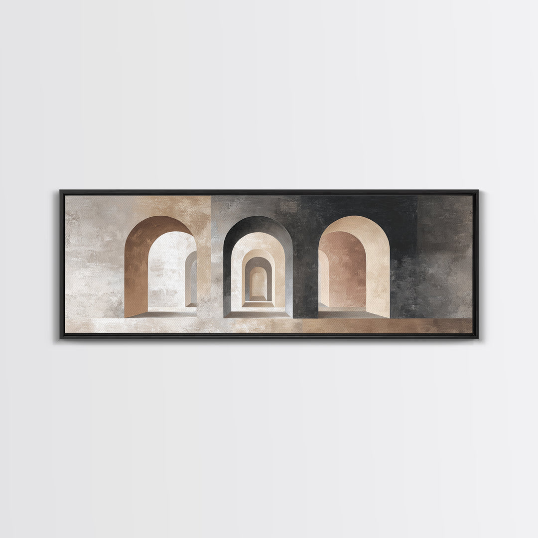 Black and White Architectural Arch Composition Framed Canvas Print, Living Room Art, Home, Living Room Decor, Oil Painting, LIR-3x1-47