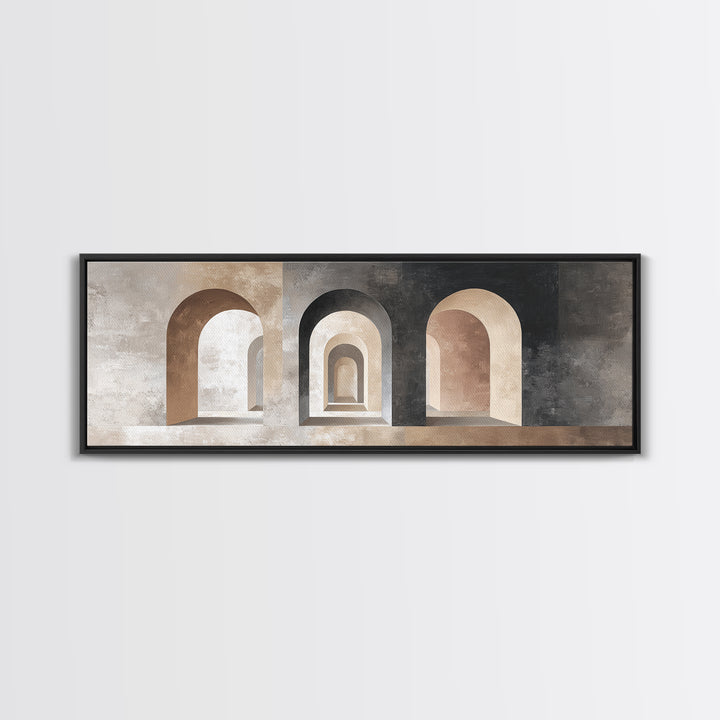 Black and White Architectural Arch Composition Framed Canvas Print, Living Room Art, Home, Living Room Decor, Oil Painting, LIR-3x1-47
