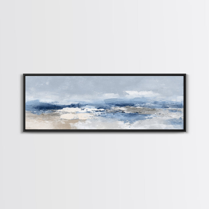Coastal Aerial Shoreline Framed Canvas Print, Living Room Art, Printable, Living Room Decor, Oil Painting, Living, LIR-3x1-51