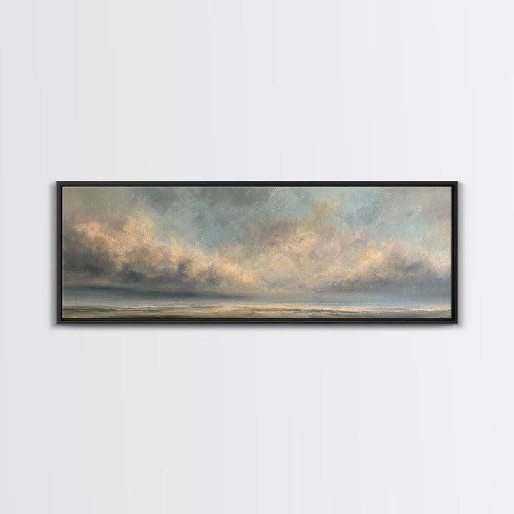 Large Cloudscape with Gentle Movement Framed Canvas Print, Living Room Art, Painting, Living Room Decor, Fine Art, Living, LIR-3x1-59
