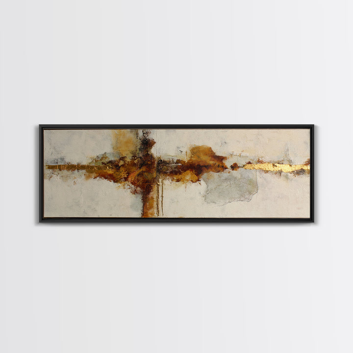 Gold Accented Abstract Brushwork Canvas Print, Living Room Art, Oversized Wall Art, Living Room Decor, Abstract Art, Living, LIR-3x1-6