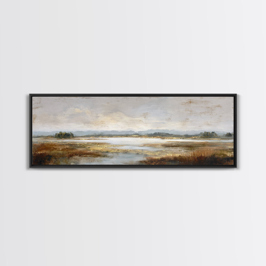 Modern Landscape with Expansive Calm Sky Framed Canvas Print, Living Room Art, Oil Painting, Living Room Decor, Living, LIR-3x1-67