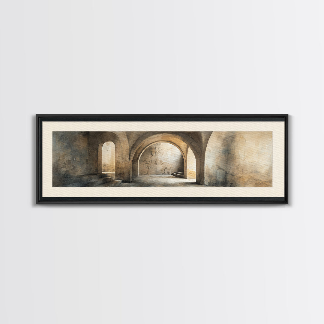 Black and White Architectural Arch Composition Canvas Print, Living Room Art, Digital Wall Art, Living Room Decor, Living, LIR-3x1-71