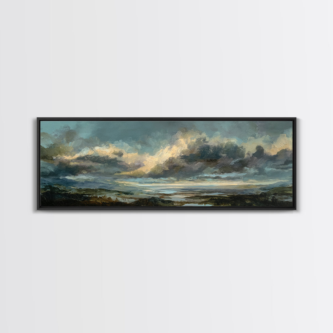 Large Cloudscape with Gentle Movement Canvas Print, Living Room Art, Mid Century Modern, Living Room Decor, Fine Art, Living, LIR-3x1-83