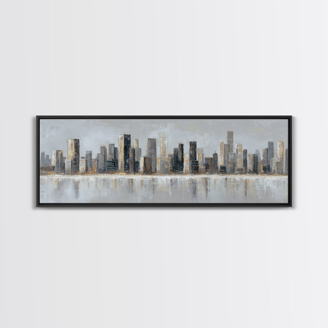 Modern City Skyline Canvas Print, Living Room Art, Abstract Art, Living Room Decor, Living, Living Room Wall Art, LIR-3x1-86
