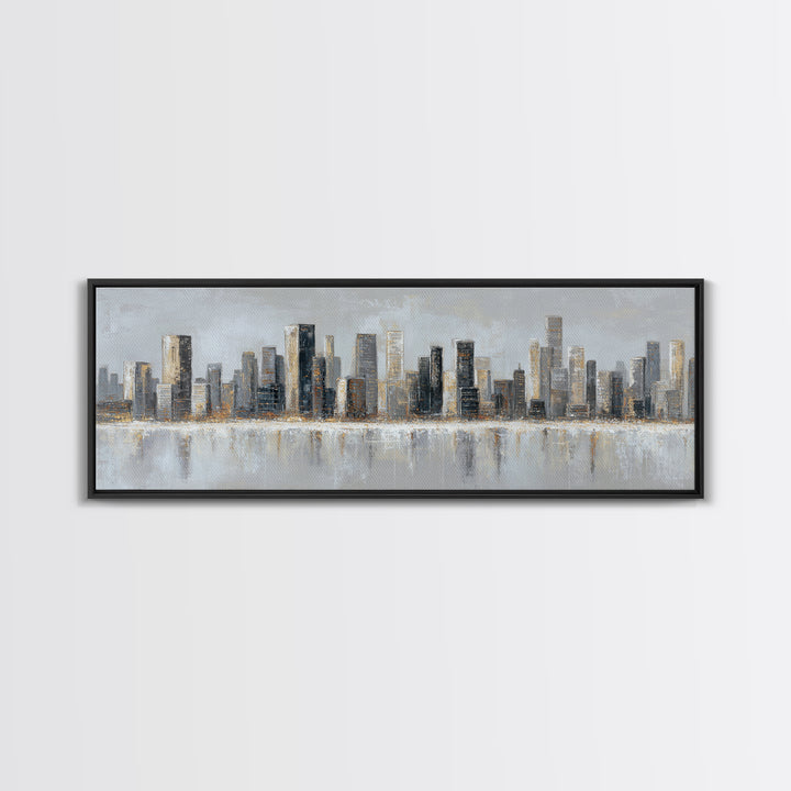 Modern City Skyline Canvas Print, Living Room Art, Abstract Art, Living Room Decor, Living, Living Room Wall Art, LIR-3x1-86