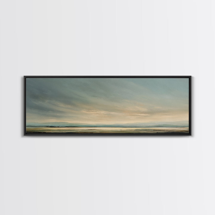 Modern Landscape with Expansive Calm Sky Canvas Print, Living Room Art, Art Print, Living Room Decor, Watercolor Art, Living, LIR-3x1-91