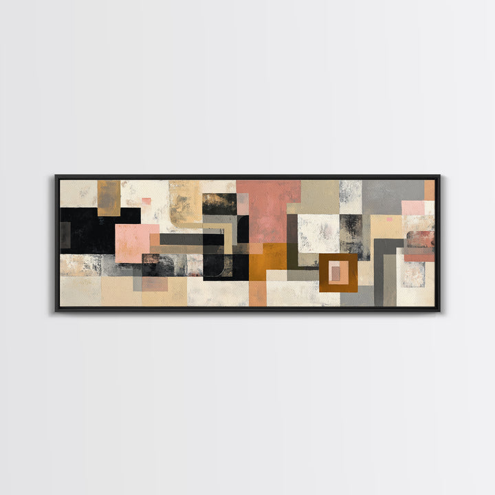 Mid Century Geometric Artwork Canvas Print, Living Room Art, Textured Painting, Living Room Decor, Abstract Art, Living, LIR-3x1-96