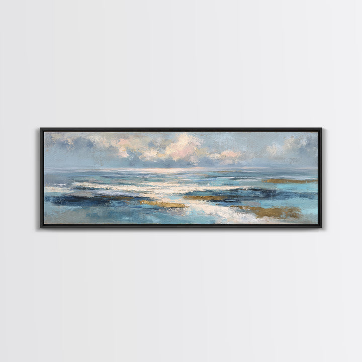 Coastal Aerial Shoreline Framed Canvas Print, Living Room Art, Printable, Living Room Decor, Oil Painting, Living, LIR-3x1-99