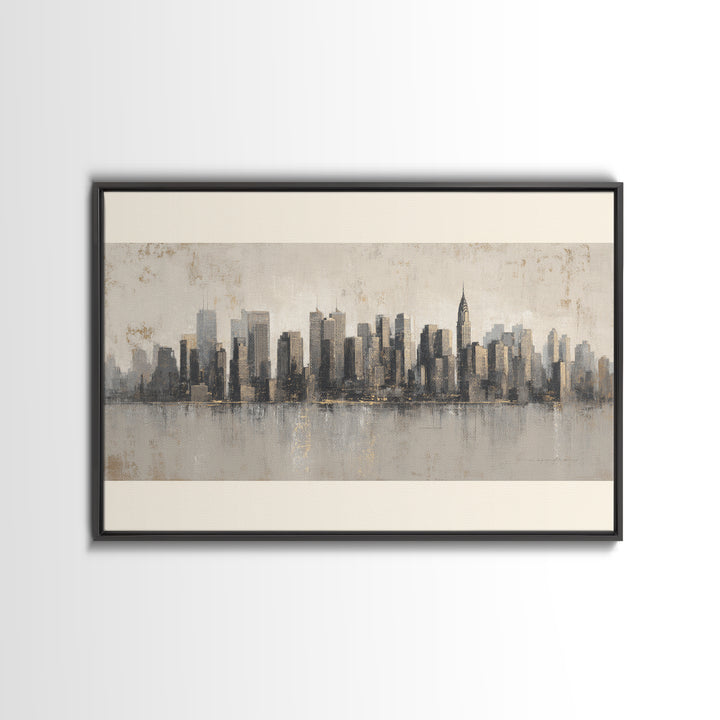 Modern City Skyline Framed Canvas Print, Living Room Art, Mid Century Modern, Living Room Decor, Abstract Art, Living, LIR-3x2-2