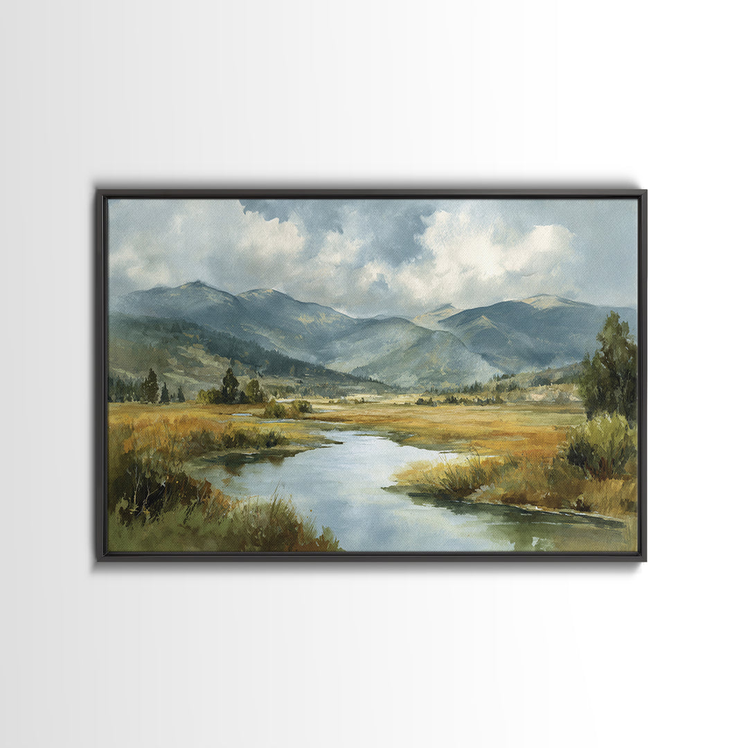 Classic Mountain Panorama for Cozy Interiors Framed Canvas Print, Living Room Art, Boho Wall Art, Living Room Decor, Living, LIR-3x2-20