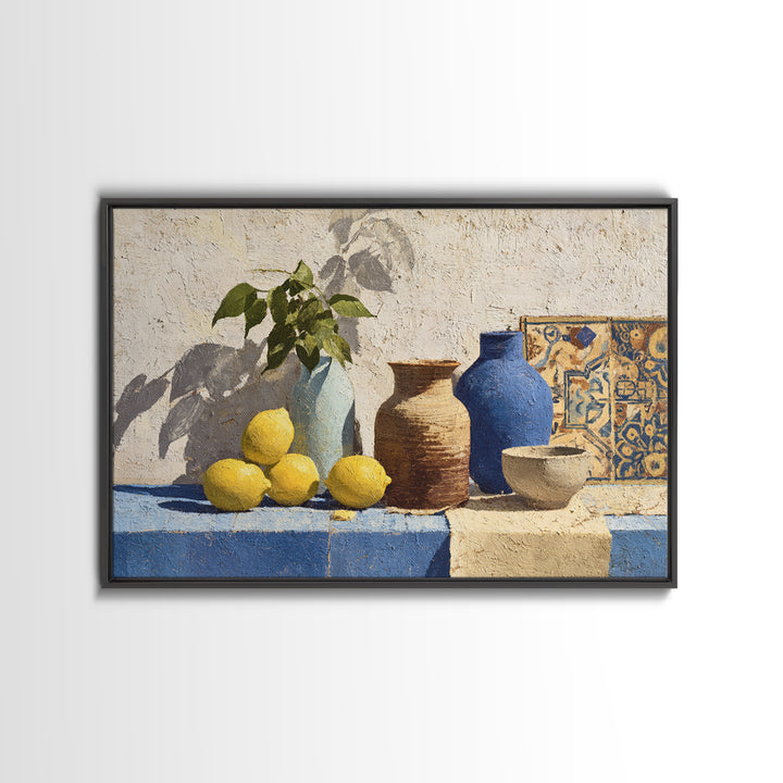 Warm Mediterranean Lemon Still Life Canvas Print, Living Room Art, Art Nouveau, Living Room Decor, Oil Painting, Living, LIR-3x2-22