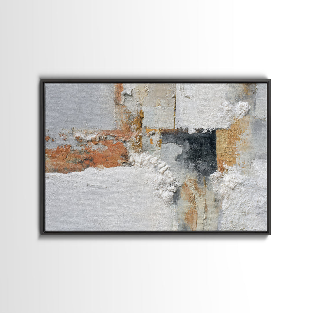 Monochrome Stone Texture Abstraction Framed Canvas Print, Living Room Art, Dopamine Decor, Living Room Decor, Fine Art, Living, LIR-3x2-25