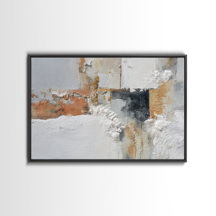 Monochrome Stone Texture Abstraction Framed Canvas Print, Living Room Art, Dopamine Decor, Living Room Decor, Fine Art, Living, LIR-3x2-25