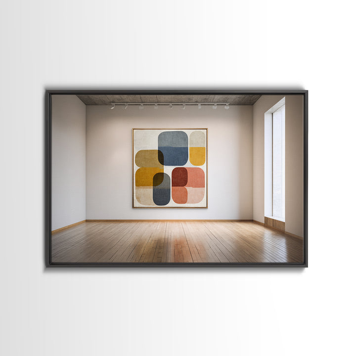 Mid Century Geometric Artwork Framed Canvas Print, Living Room Art, Living Room Wall Art, Living Room Decor, Abstract Art, LIR-3x2-36