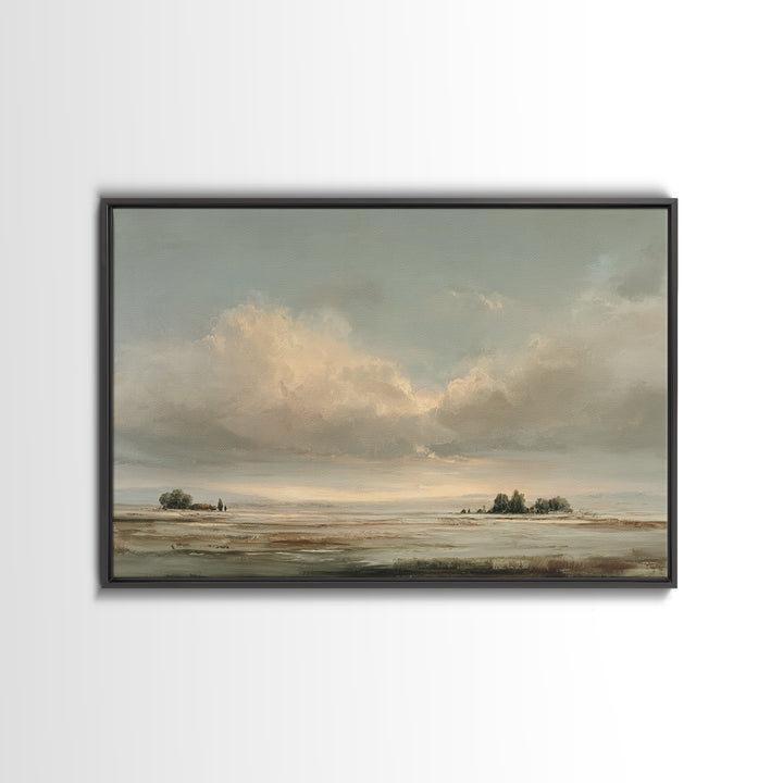 Large Cloudscape with Gentle Movement Framed Canvas Print, Living Room Art, Home, Living Room Decor, Oil Painting, Living, LIR-3x2-47
