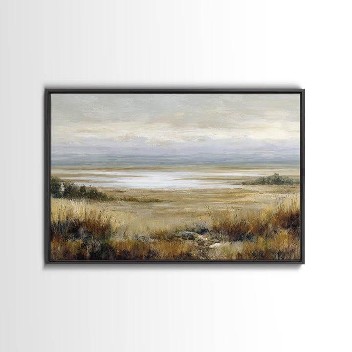 Modern Landscape with Expansive Calm Sky Framed Canvas Print, Living Room Art, Art Nouveau, Living Room Decor, Fine Art, Living, LIR-3x2-55
