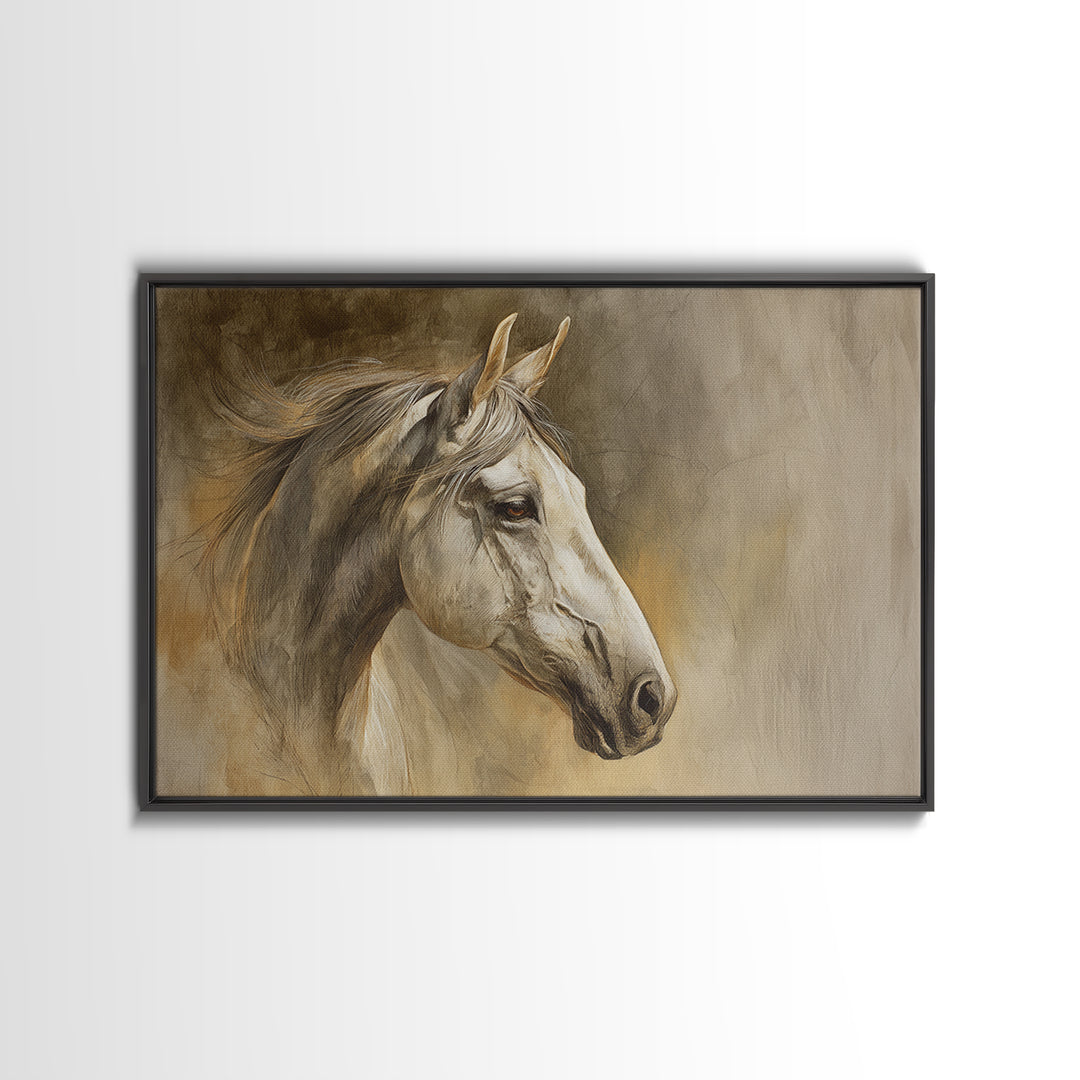 Contemporary Horse Portrait Framed Canvas Print, Living Room Art, Boho Wall Art, Living Room Decor, Oil Painting, Living, LIR-3x2-86