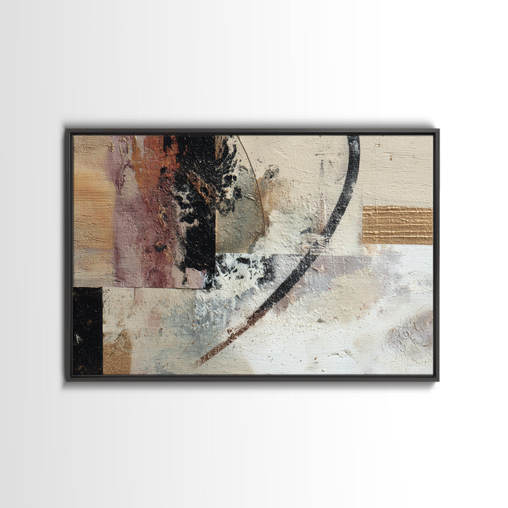 Gold Accented Abstract Brushwork Framed Canvas Print, Living Room Art, Oversized Wall Art, Living Room Decor, Abstract Art, LIR-3x2-90