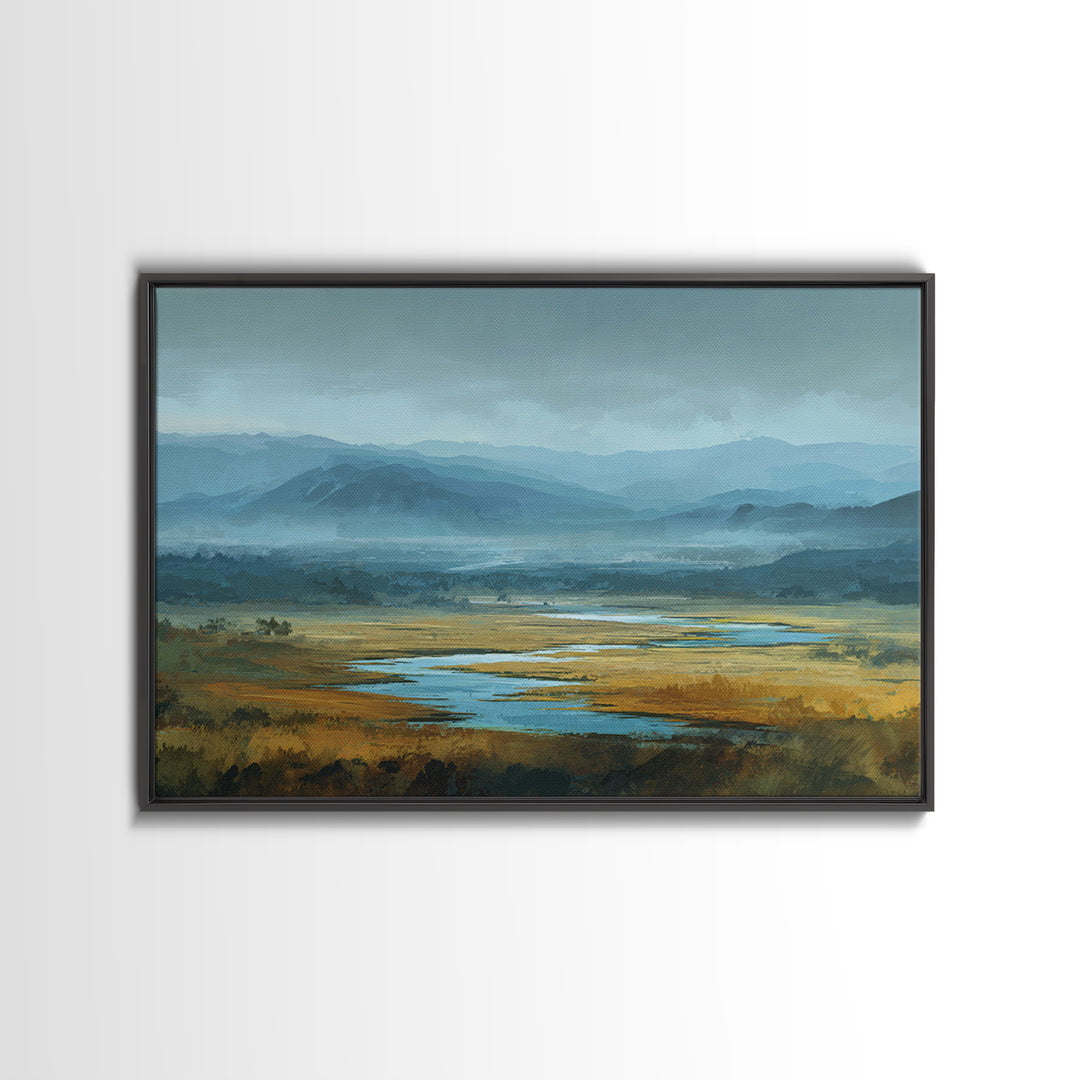 Classic Mountain Panorama for Cozy Interiors Framed Canvas Print, Living Room Art, Painting, Living Room Decor, Living, LIR-3x2-92