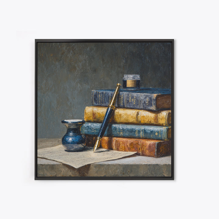 Dignified Law Books and Fountain Pen Still Canvas Print, Law Office Art, Lawyer, Office Decor, Fine Art, Counsel, Neutral Decor, LOA-1x1-50
