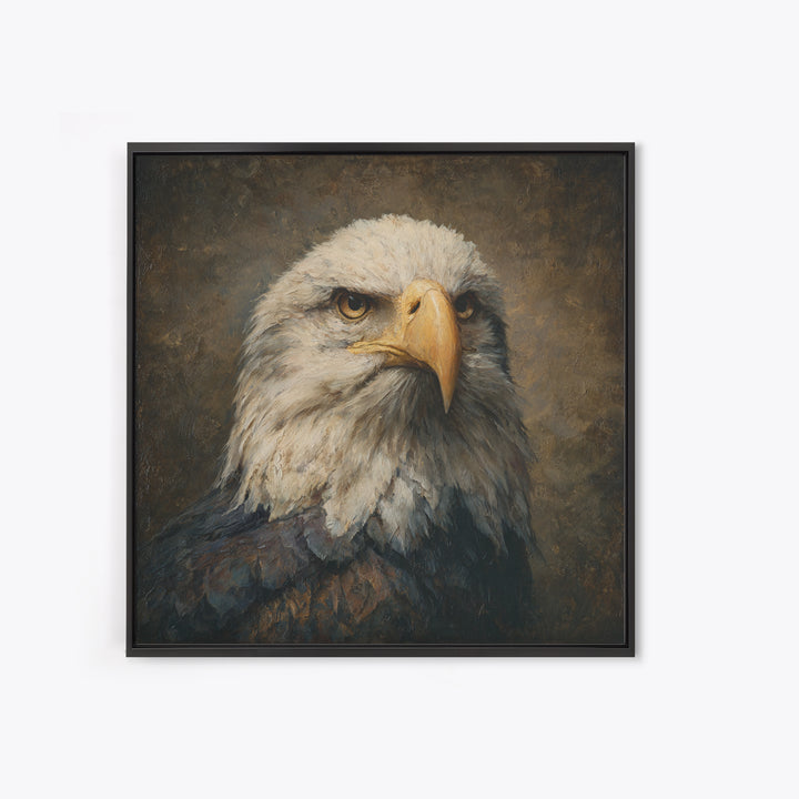 Eagle Portrait with Solemn Presence Framed Canvas Print, Law Office Art, Bookish Wall Art, Office Decor, Fine Art, Counsel, LOA-1x1-6