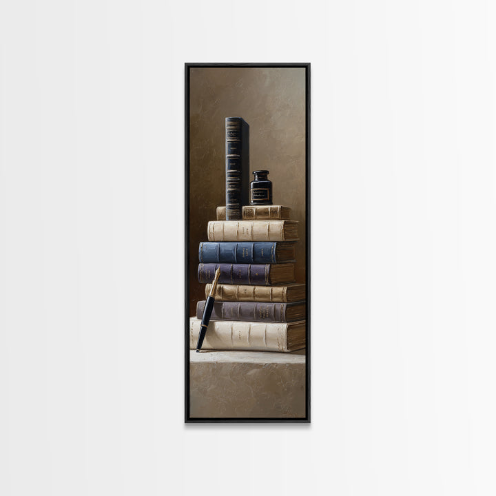 Dignified Law Books and Fountain Pen Still Framed Canvas Print, Law Office Art, Lawyer Sign, Office Decor, Fine Art, Counsel, LOA-1x3-62
