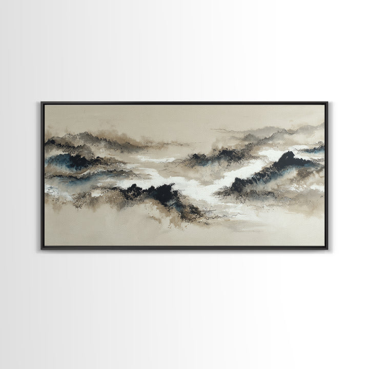 Ink Wash Mountain Symbolizing Stability Framed Canvas Print, Law Office Art, Modern Decor, Office Decor, Fine Art, Counsel, LOA-2x1-16