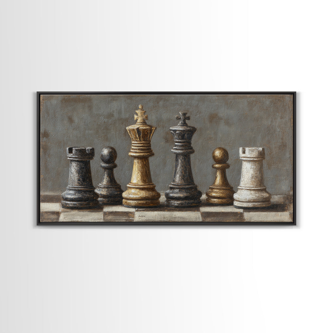 Single Chess King Framed Canvas Print, Law Office Art, Home Decor, Office Decor, Fine Art, Counsel, Minimalist Decor, LOA-2x1-18