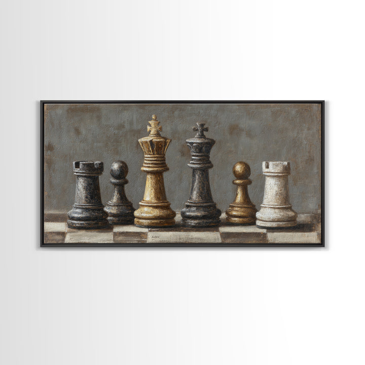 Single Chess King Framed Canvas Print, Law Office Art, Home Decor, Office Decor, Fine Art, Counsel, Minimalist Decor, LOA-2x1-18