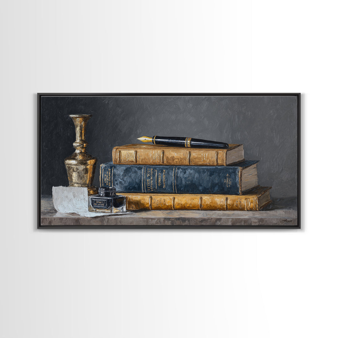 Dignified Law Books and Fountain Pen Still Canvas Print, Law Office Art, Gallery Decor, Office Decor, Fine Art, Counsel, LOA-2x1-22